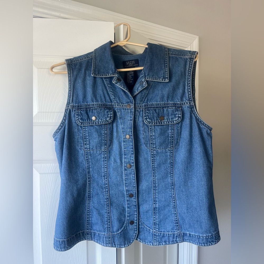 Vintage Crazy Horse Denim Vest Medium 100% Cotton Western Button Front